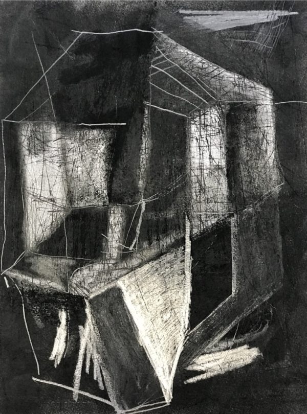 Underground- 1- Charcoal, Graphite and Ink Drawing on White Paper